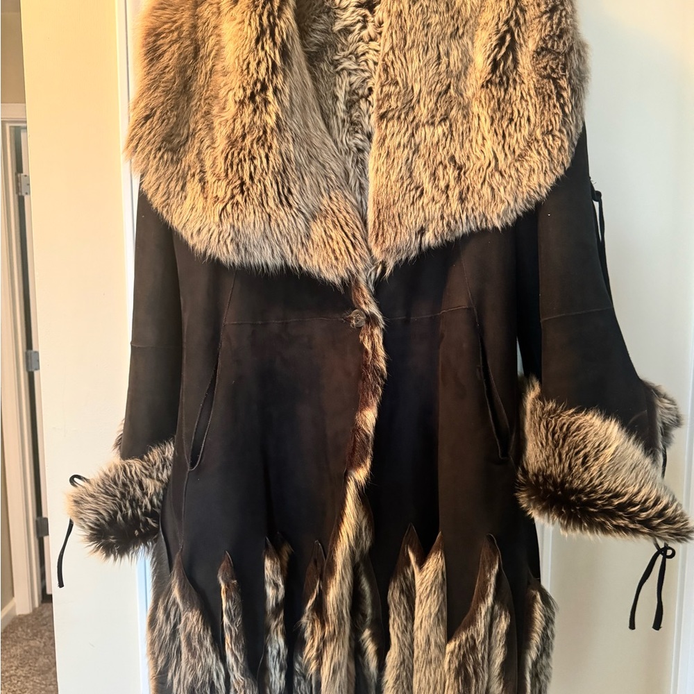 Black w/grey inner lining Shearling Coat.